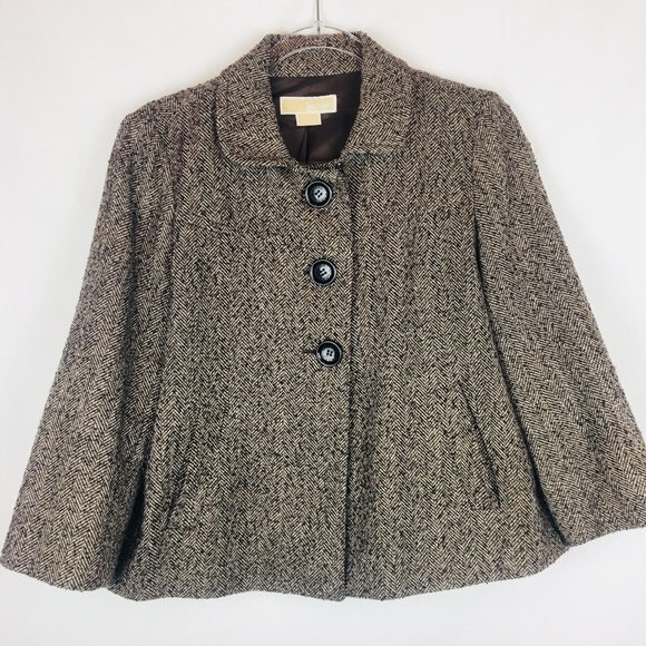 Michael Kors Jackets & Blazers - Michael Kors | Brown Tweed Cape Coat Size Large